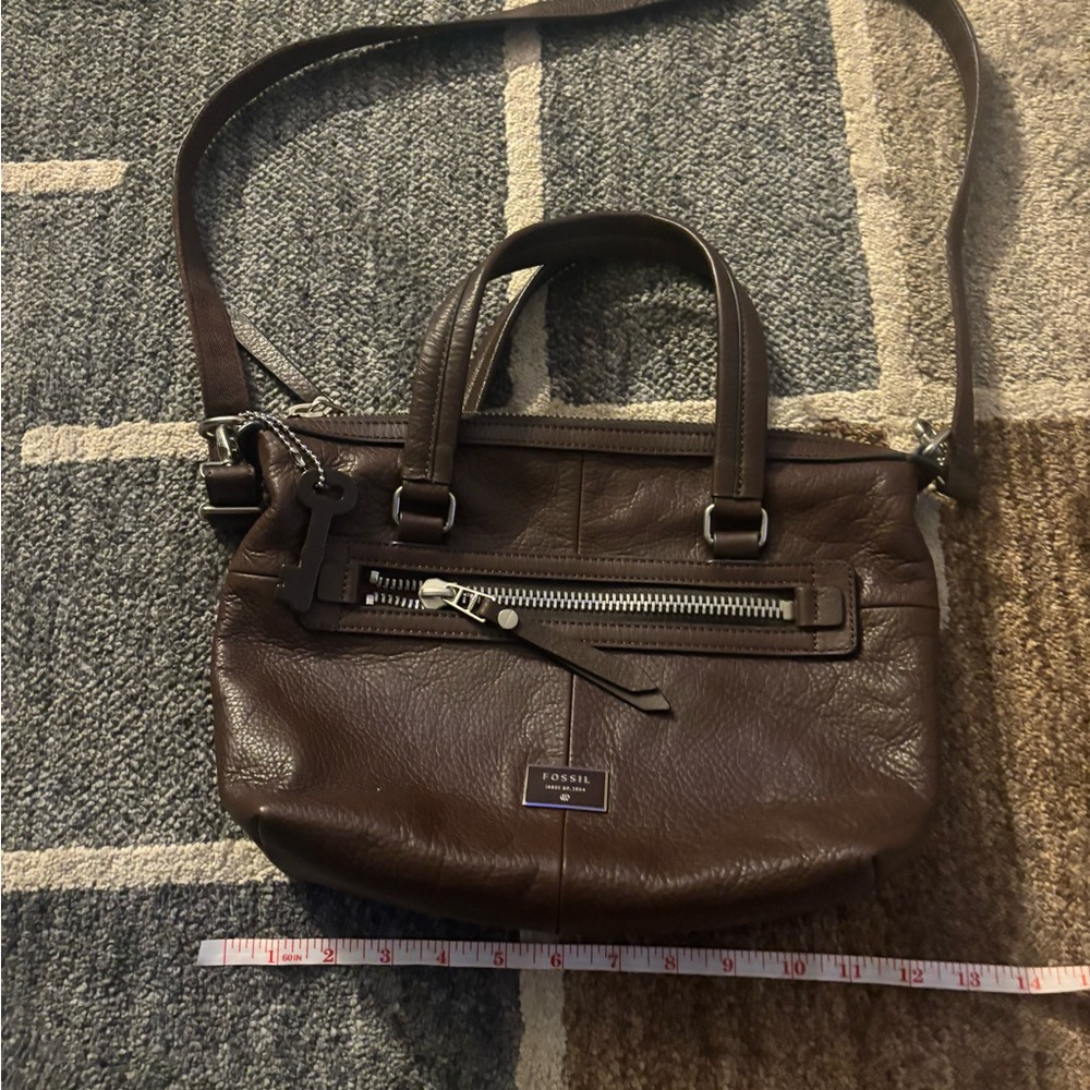 Fossil Brown Leather Crossbody Bag with Silver Hardware